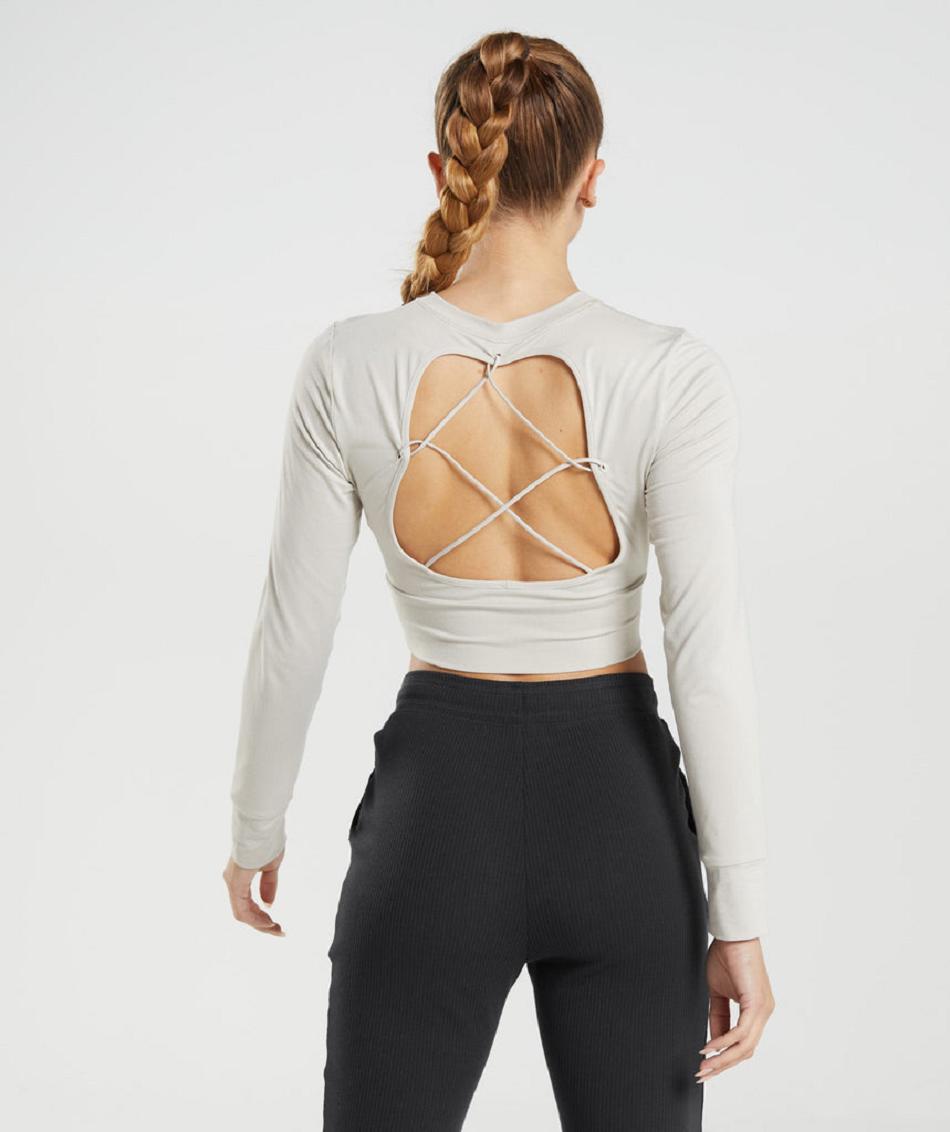 Long Sleeve Damskie Gymshark Pause Open Back Szare | PL 2796BEX